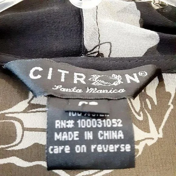 Citron Sz S Silk Butterfly Print Open Short Sheer Duster Dressy Office Cruise - Picture 4 of 7